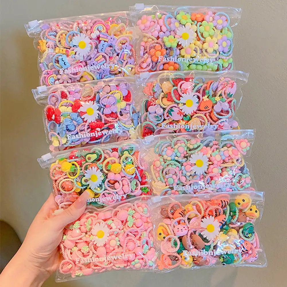 

20pcs/bag Cute Cartoon Children Elastic Hair Bands Kids Girls Bow Scrunchies Hair Ropes Sweet Hair Circle Baby Hair Accessories