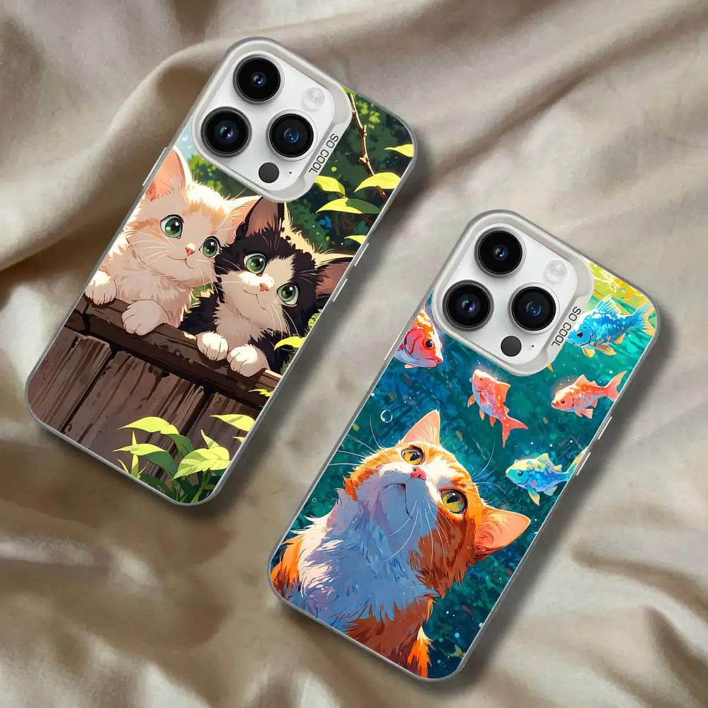 

Anime Landscape Painting Cute Cat For iPhone 17,16,15,14,13,12,11,Mini,Pro,E,SE4,XS,MAX White Shockproof Candy Matte Cover