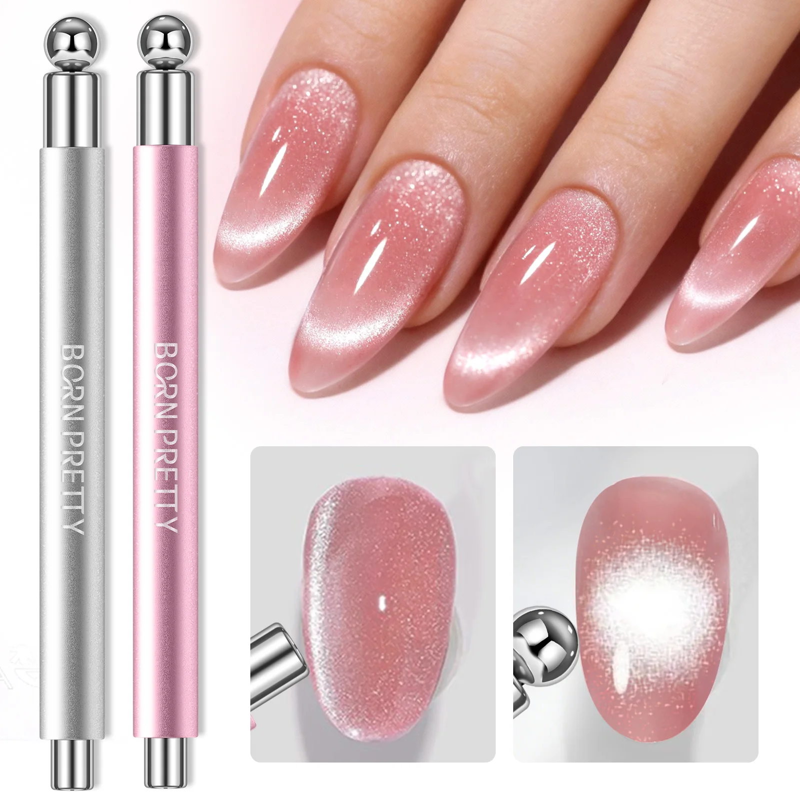 BORN PRETTY Nagelkunst Katzenaugen-Magnetstift für Gel-Nagellack, silber-pink, starker Magnetstift, Maniküre-DIY-Werkzeug, Nagelkunst-Maniküre