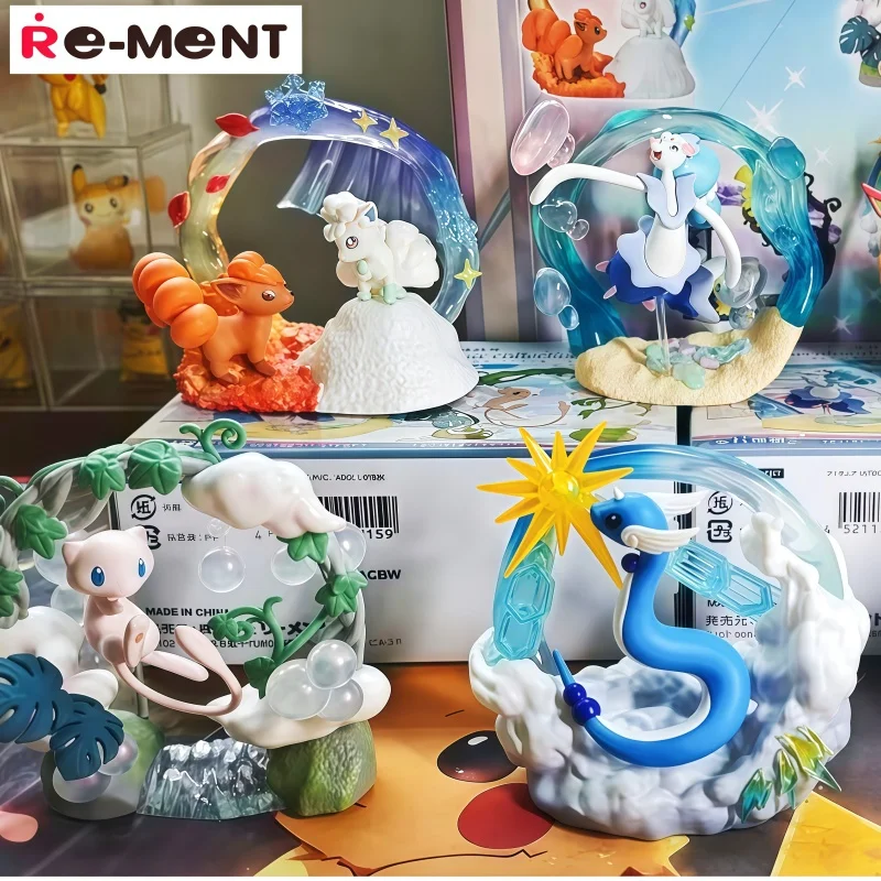 Re-ment Pokémon Circular Diorama Collection 2 Flygon Alolan Vulpix Primarina Dragonair Mew Anime-Figur Geschenk für Pokémon-Fans