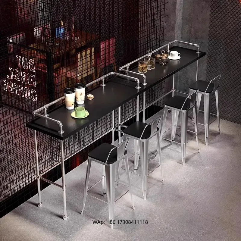 Industrial Creative High Table and Chair Set for Coffee Shops Convenience Stores Bars for Milk Tea Rest Area Convenience