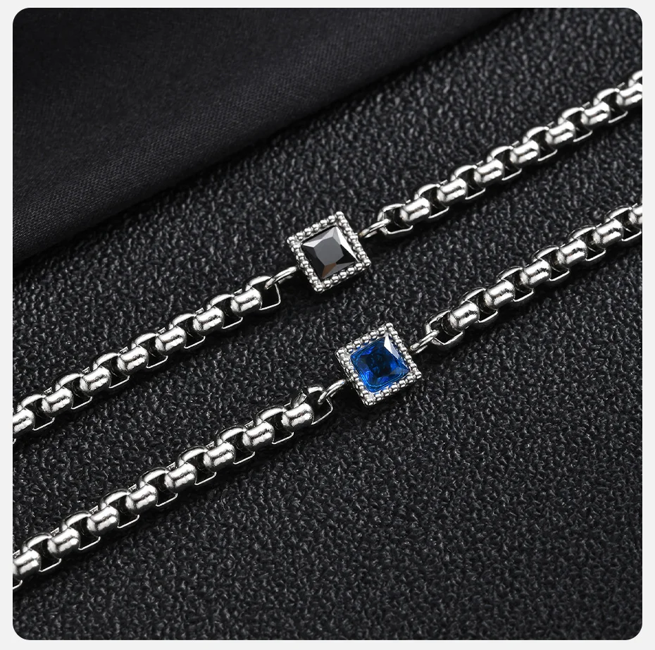 Vnox Herren-Armband mit quadratischer schwarzer blauer Zirkon-Boxkette, verstellbares 18–23 cm langes Gliederarmband aus Edelstahl, Modeschmuck, Geschenk – Detail 6