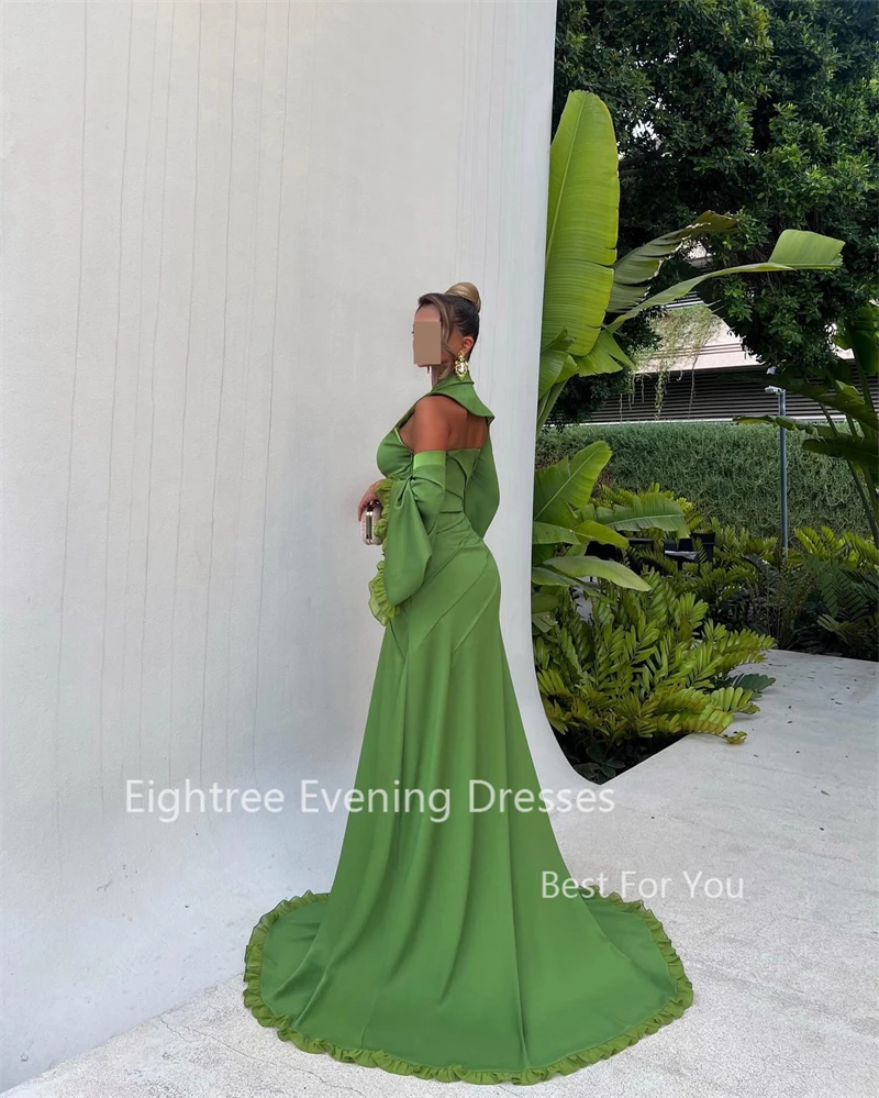 Eightree Arabic Evening Dresses Long Sleeves Green Prom Gowns فساتين سهرة  Ruffles Formal Dress Robe De Soiree Customized