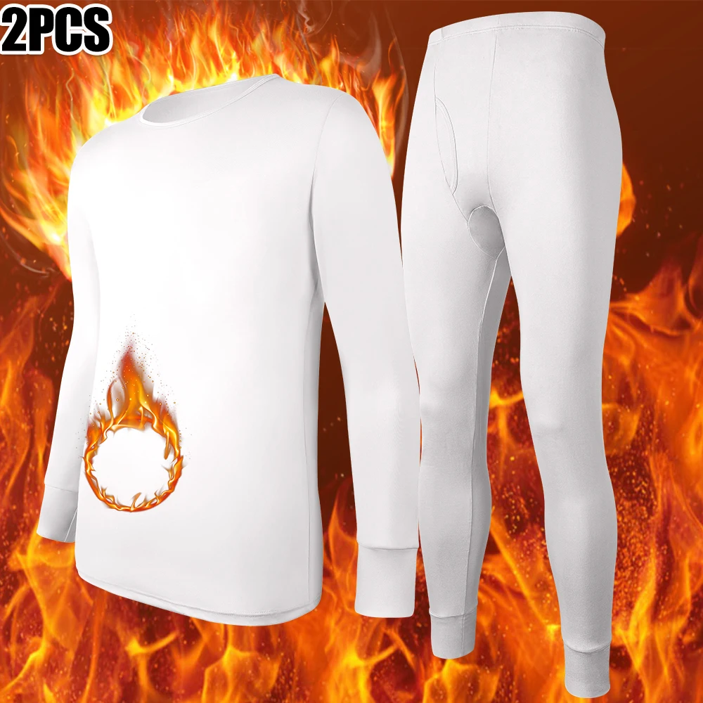 Thermal Underwear for Men Winter Fleece Bottom Johns T-shirt 2PCS Elastic Casual Home Suit Skin-friendly Breathable Clothing New