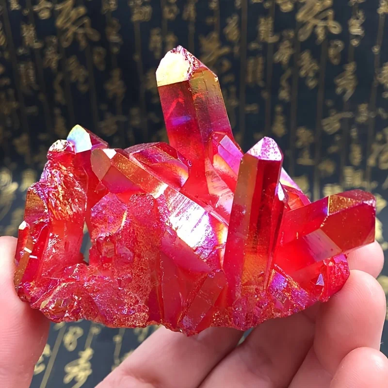 Radiant Red Titanium Rainbow Aura Crystal Cluster - Natural, Ethereal Decor Pride Celebrations Heartfelt Gift &Jewelry Ornament