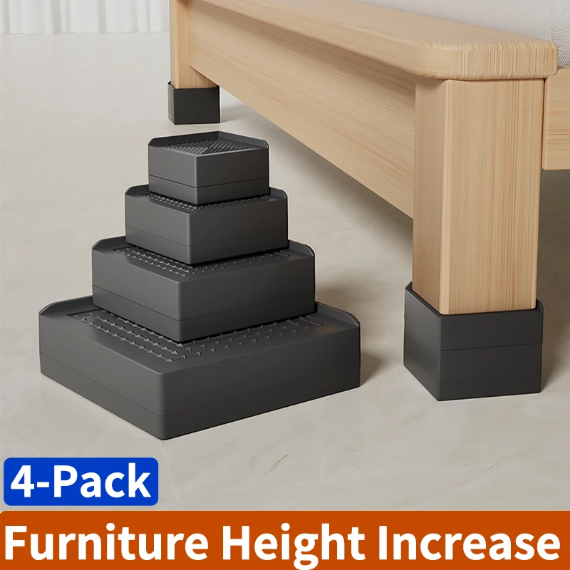 4-Pack Quick-Install Furniture Risers: Stackable, Non-Slip & Moisture-Proof to Instantly Elevate Desks, Sofas, Tables