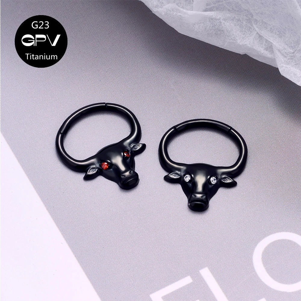 Wholesale G23 Titanium Sculpture Bull Head ZC Nose Septal Ring Punk Nose Ring Male and Female Body Perforated Jewelry Earrings