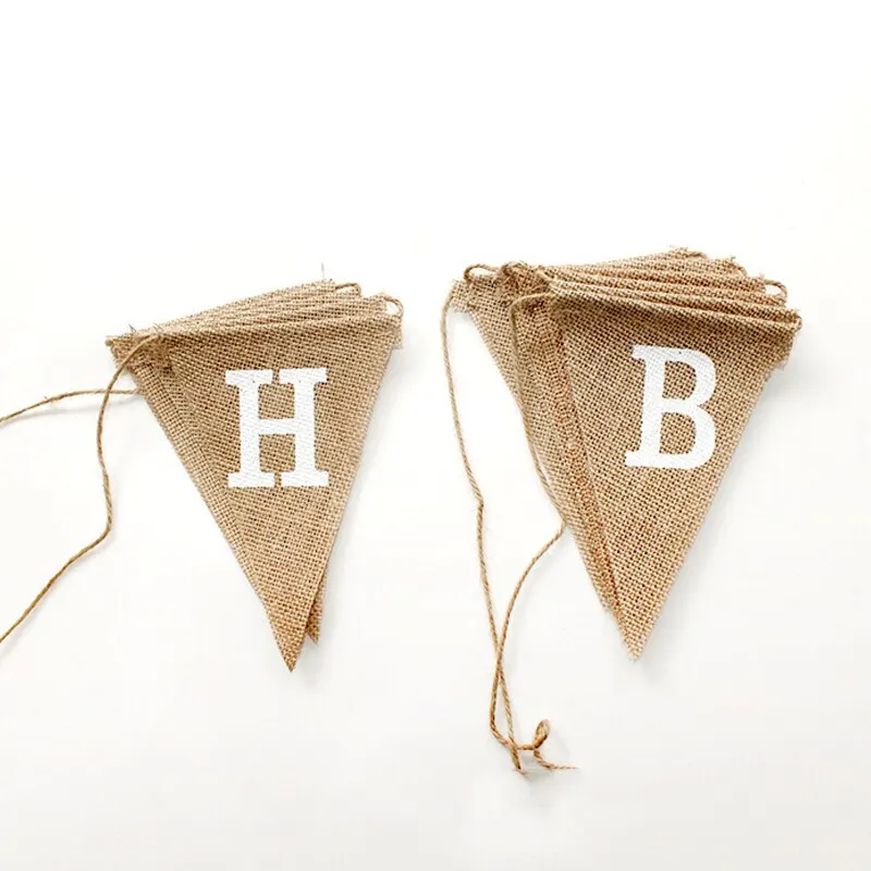 13 Flags Vintage Jute Hessian Burlap Banner Happy Birthday Party Photography Props Celebration Party Decoration Banner