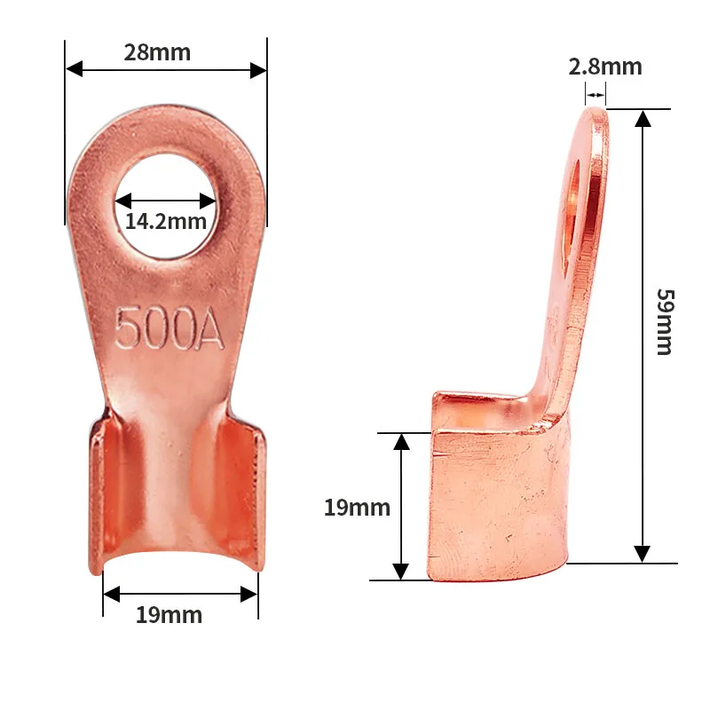 30PCS Open Lugs Terminal Red Copper And Brass 14.2mm Dia Battery Cable Connectors OT 500A