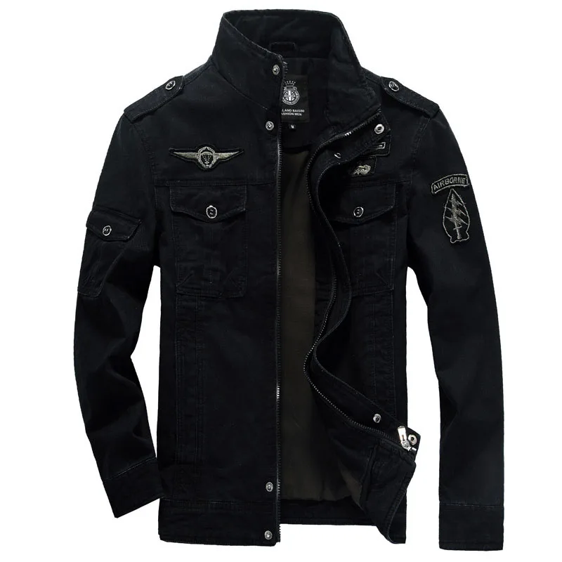 High-quality men\'s military jacket 2023 new multi-pocket collar embroidered sleeve pilot tooling plus size cotton jacket men