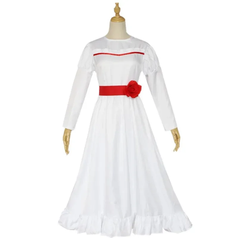 Robe blanche d'horreur d'halloween, jeu d'anime, manches longues, col rond, robe de performance féminine, vêtements de jeu de rôle pour enfants et adultes HQ005