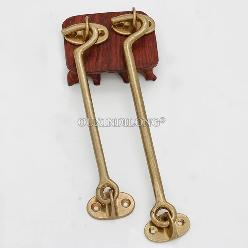 Antique 10PCS Solid Brass Thicken Cabin Hook and Eye Latch Lock Window Shed Gate Door Catch Silent Holder with Screws