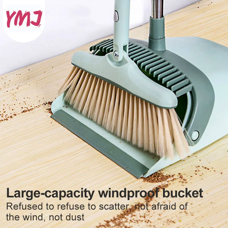 1 Set Soft Hair Broom Dustpan Combination Clean Sweeper Broom Garbage Shovel Thicken Foldable Rotating Floor Cleaning Tools Cute