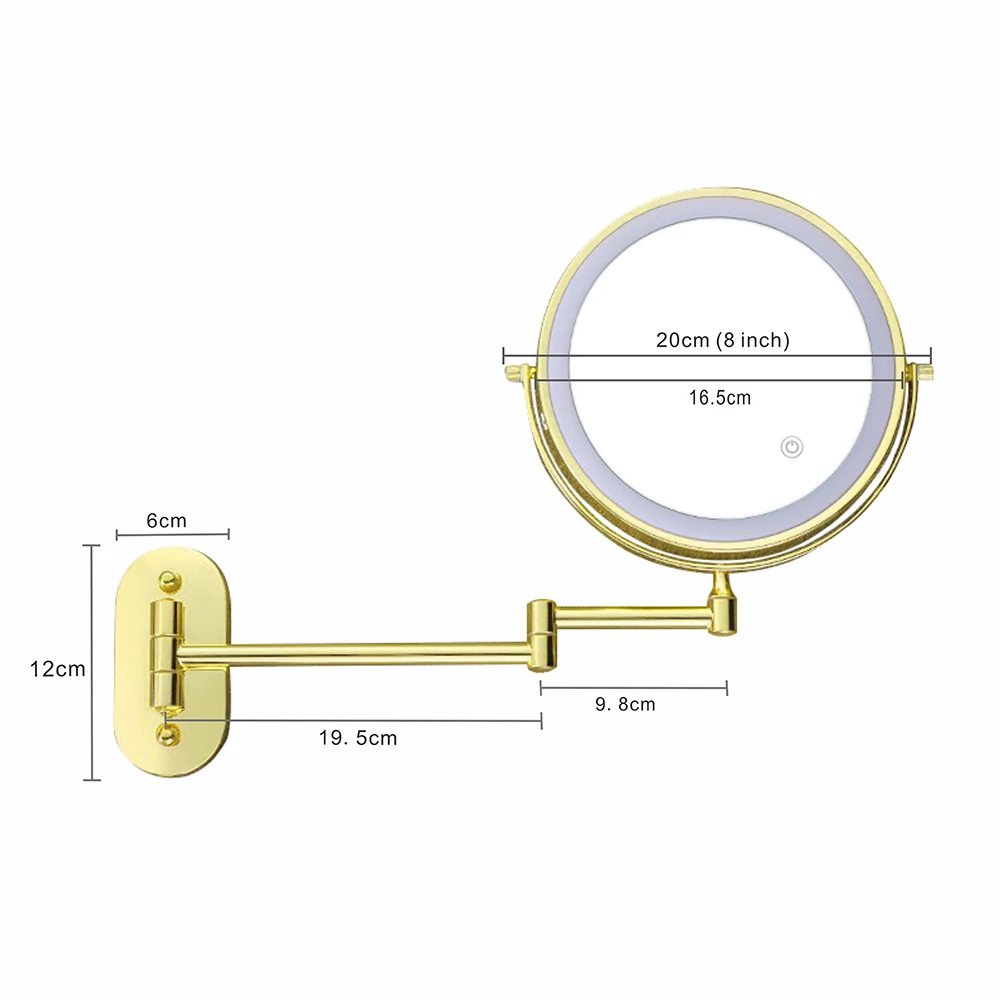 8-calowe lustro do makijażu złote 3x/5x/7x/10x powiększające podwójne boczne ładowanie USB łazienka 3 kolorowe inteligentne lusterka kosmetyczne