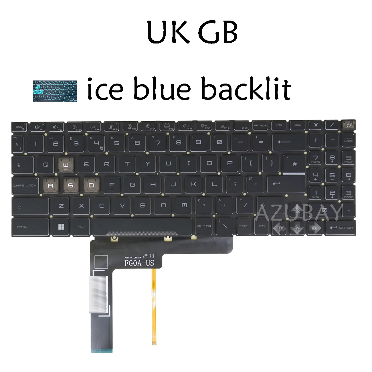 ICE Blue Backlit Keyboard For MSI Cyborg 15 A12U / A12V / A13U / A13V / A12UDX / A12UCX / A12UC / A12VE / A12VF / A13UDX UK GB