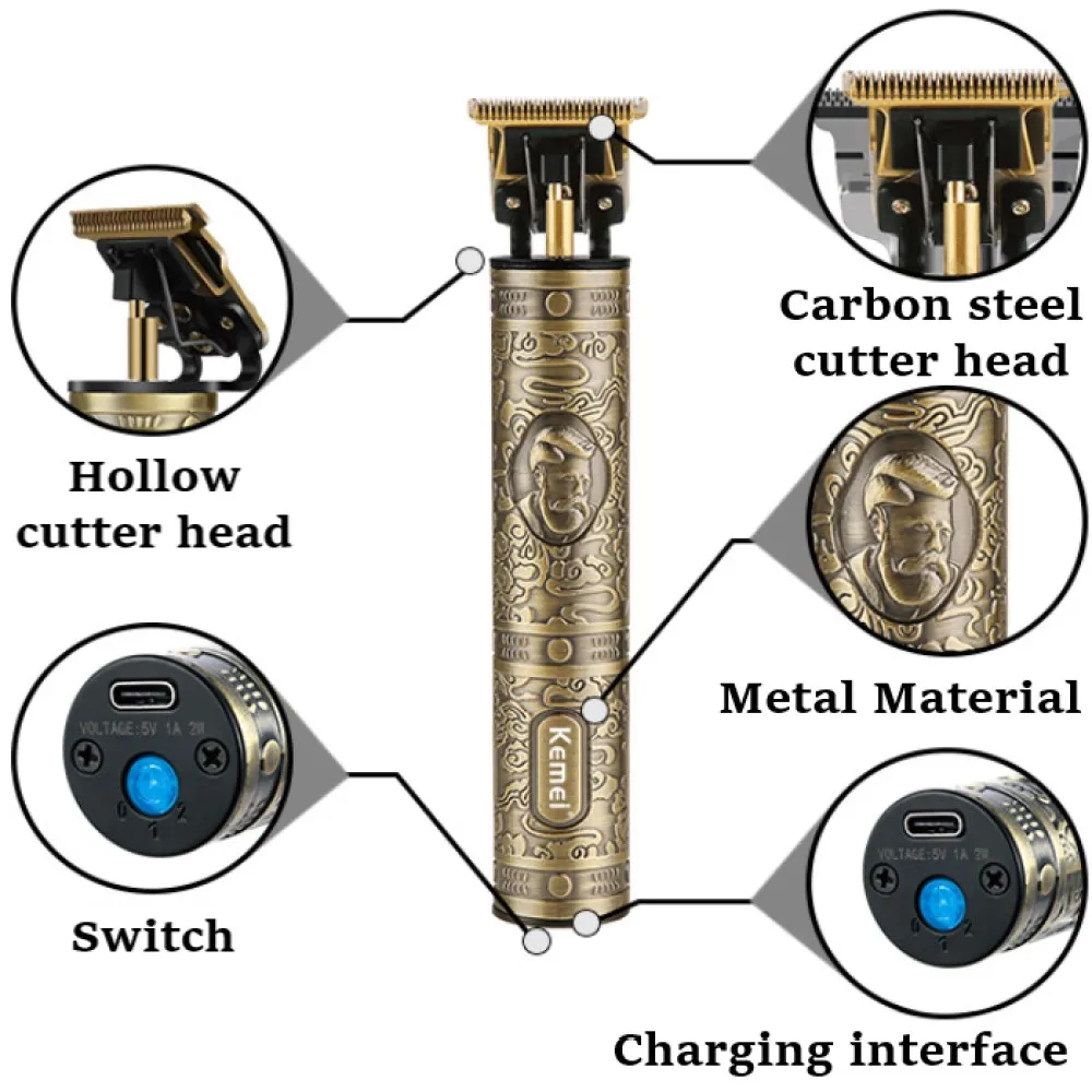 Kemei KM-700D Professional Hair Clipper Barber Hair Trimmer for Men Retro Buddha Cordless Edge Electric Hair Cutting Machine