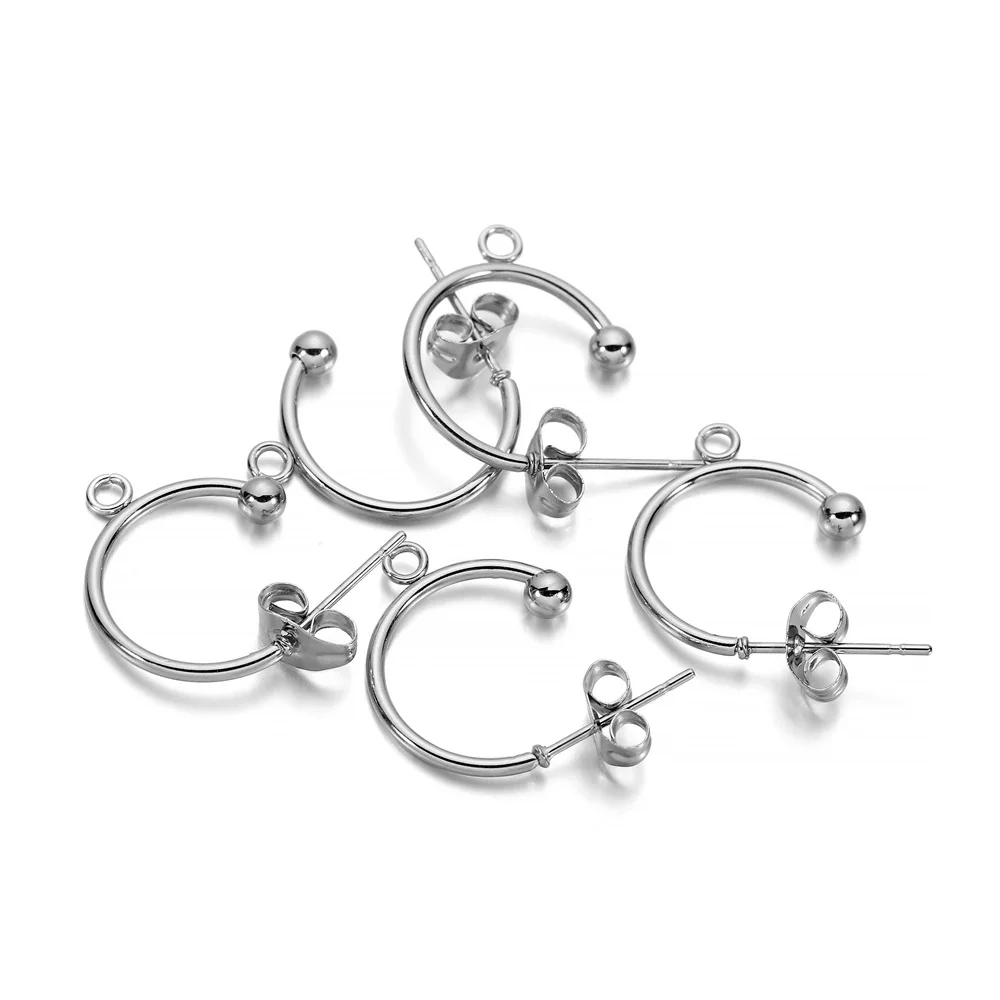 6pcs/lot Stainless Steel C-shaped Ear Hook Hoops Circle Ball Stud for DIY Finding Jewelry Earrings Making Supplies