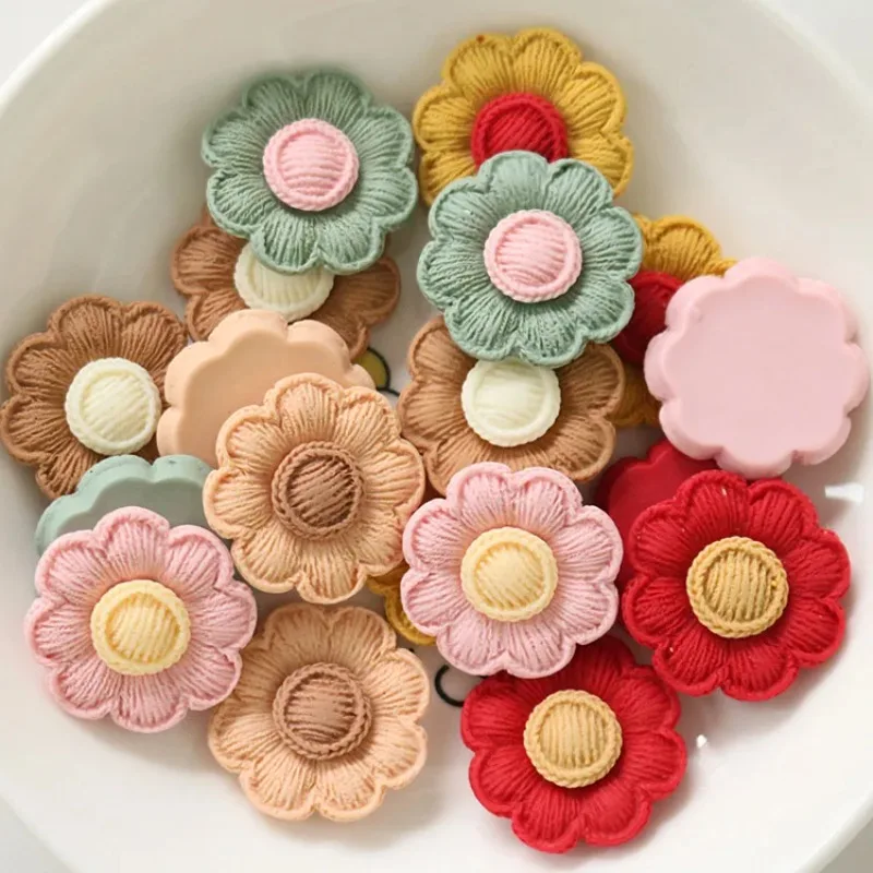 10pcs Mini Kawaii  Woollen Flower Resin Flat Back Cabochons Scrapbook Diy Party Hairpin Accessories Home Decoration Craft