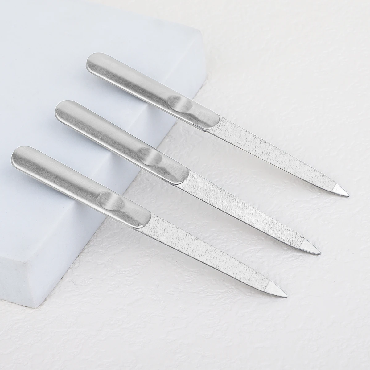 3pcs Stainless Steel Double-Sided Frosted Nail File，Round-Head Design Prevents Nail Groove Scratches, Suitable for Men & Women