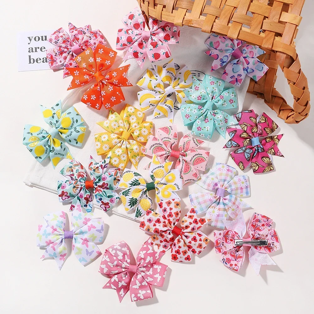 

Wholesale Colorful Printing Sunflower Hair Clips for Children's Lovely Kids Bowknot Hairgrioes Girls Fresh Barrettes Headwear