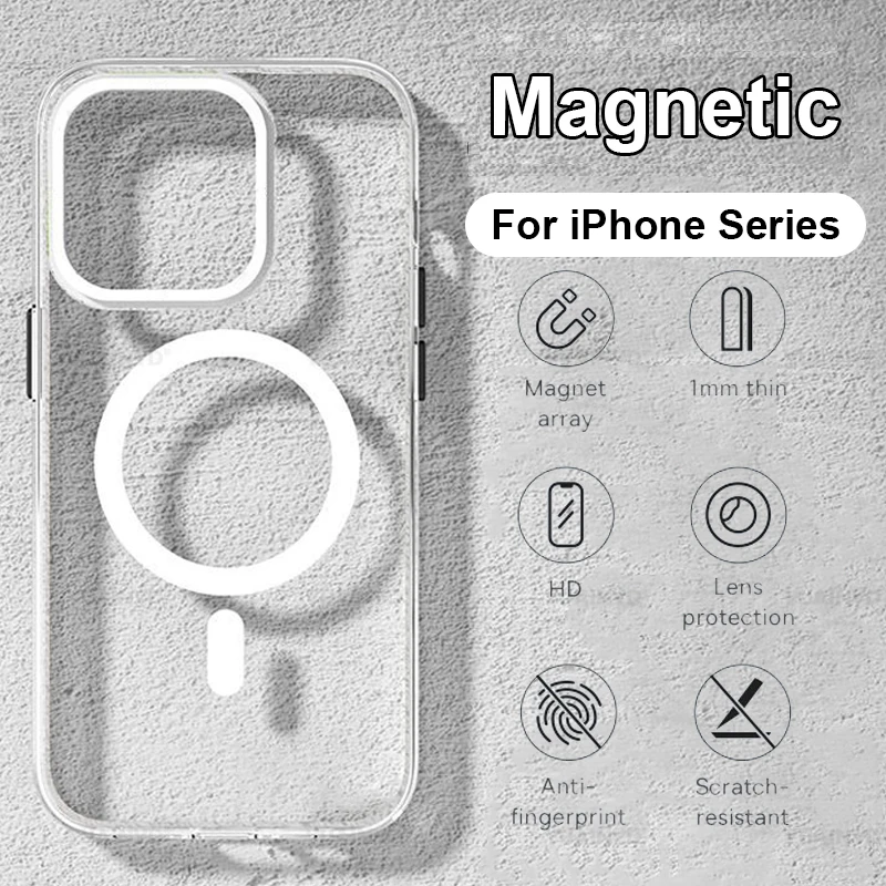 Magnetic Original Magsafing Case For iPhone 13 15 12 11 14 16 Pro Max Mini X XS XR Plus SE Silicone Acrylic For Magsafe Cover