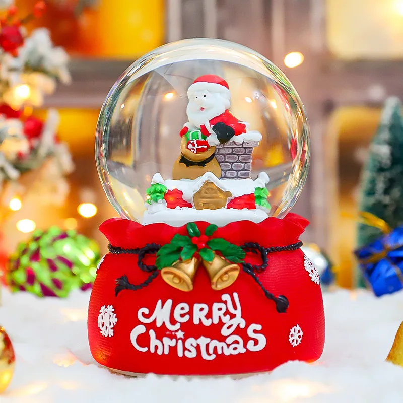 Christmas music box for the elderly, crystal ball on the roof, music box, Christmas crystal ball gift ornaments