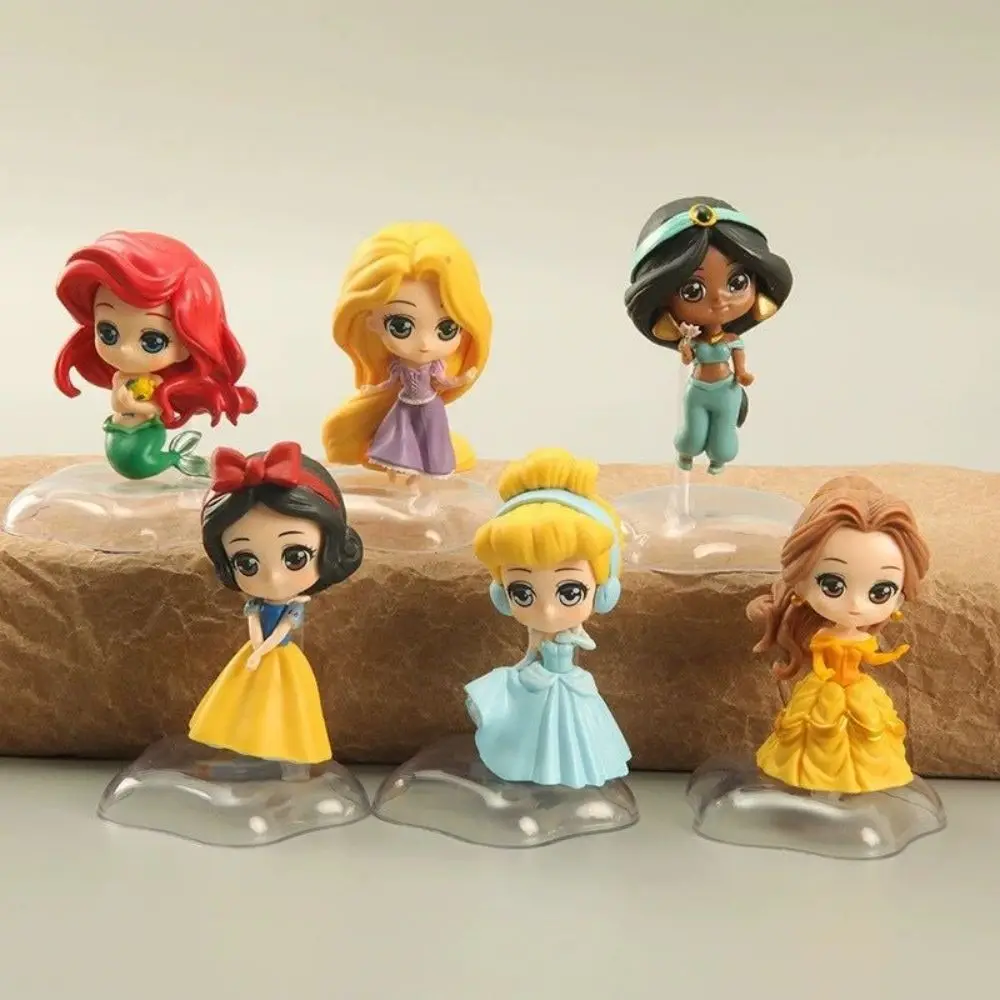 8/9Pcs Disney Kawaii Q Snow White Princess Action Figure Ariel Belle Rapunzel Mermaid Toys Models Girls gift