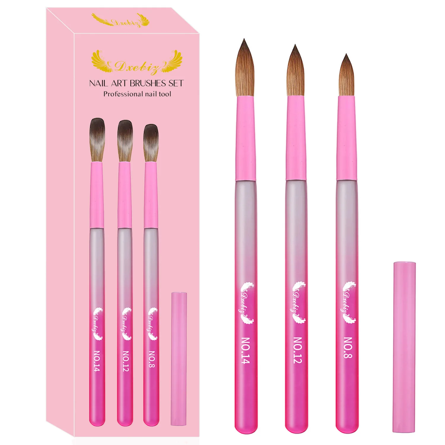 3pcs/set Fairy Pink Acrylic Nail Carving Pen Brush Set with Acrylic Handle, Acrylic Nail Tools for Beginner