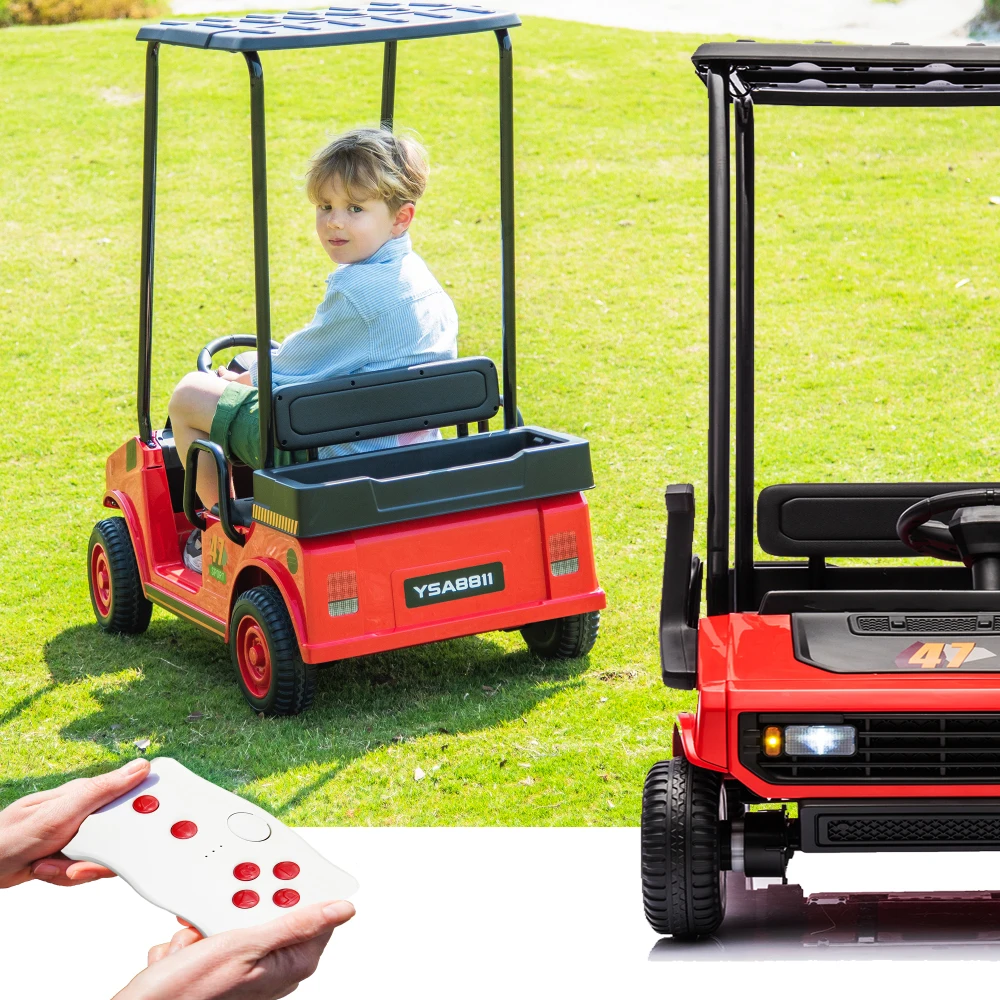 Rood, 12V, ritsspeelgoed voor kinderen van 3+, 12V4.5AH, golfonderhoudskar met dak, buiten/off-road/elektrische auto, brede grote stoel