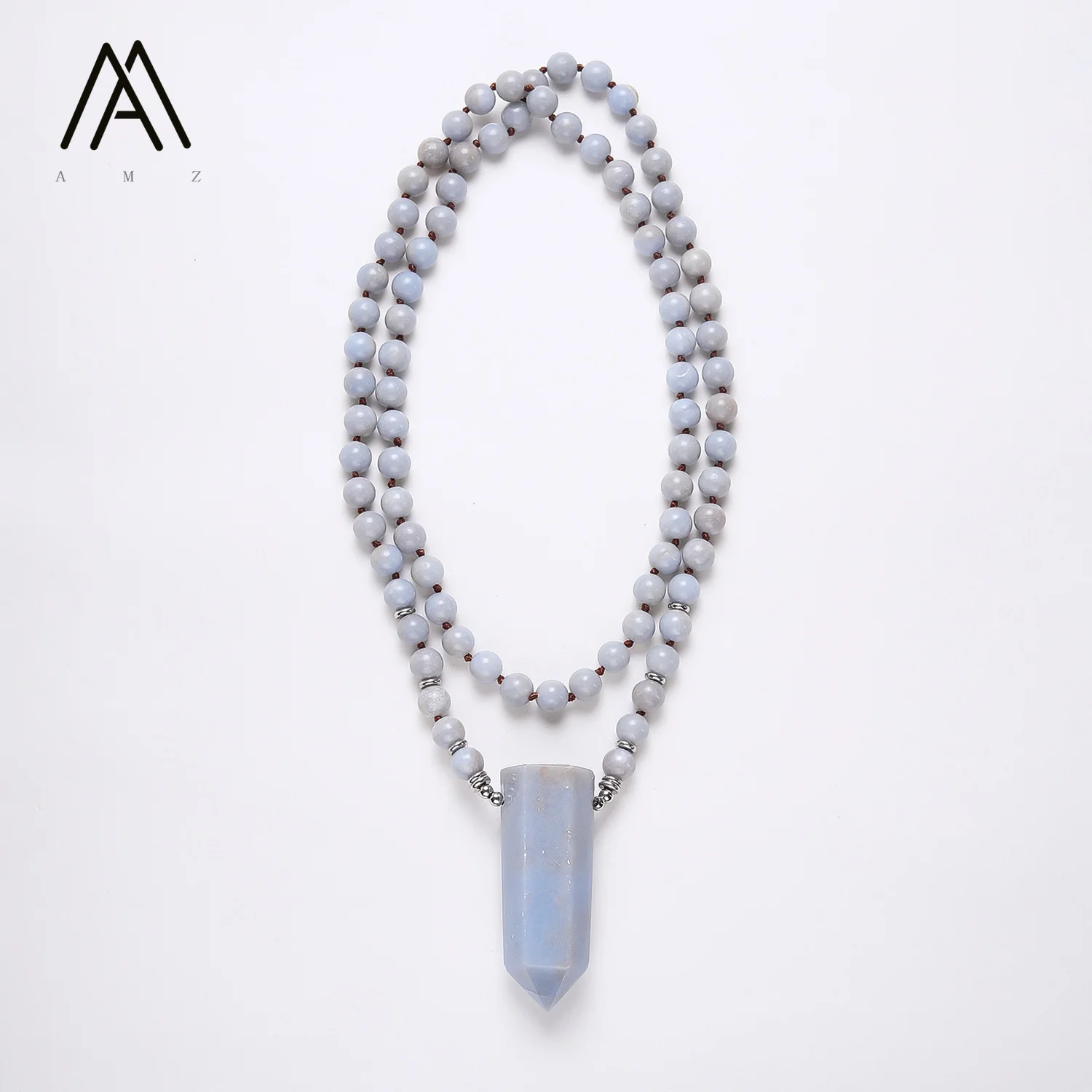 Fashion Boho Jewelry Blue Angelite Necklace Natural Stones With Semi Precious Point Pendant Women Bohemia Necklace Gift