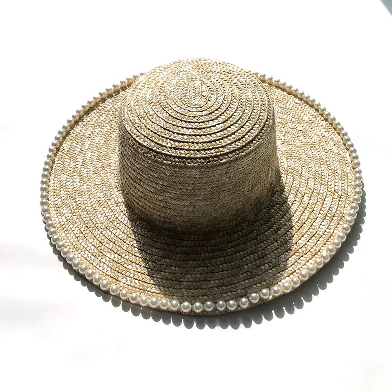 

Pearl edge straw eaves, ladies grass tide, summer sunshade, sunscreen, travel beach hat, fine straw