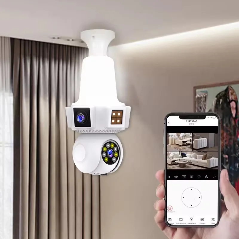 6MP V380Pro Dual Lens E27 Full Color Wireless PTZ IP Dome Camera AI Humanoid Detection Home Security CCTV Baby Monitor