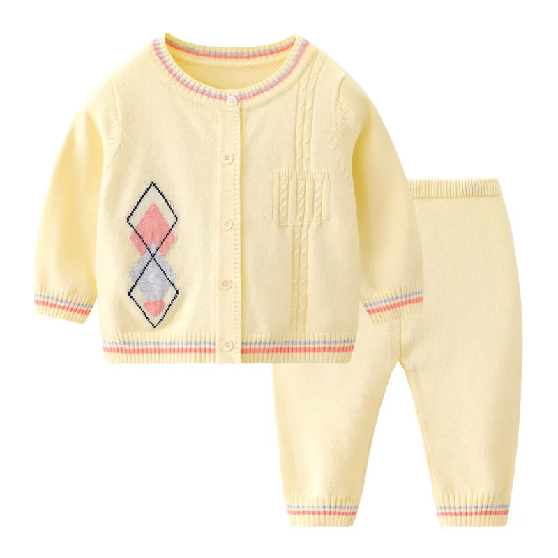 6-24M Baby Knitted Sweater Sets O-Neck Long Sleeve Solid Knit Cardigan+ Pants 2Pcs Suits Autumn Winter Boys Girls Clothing Set