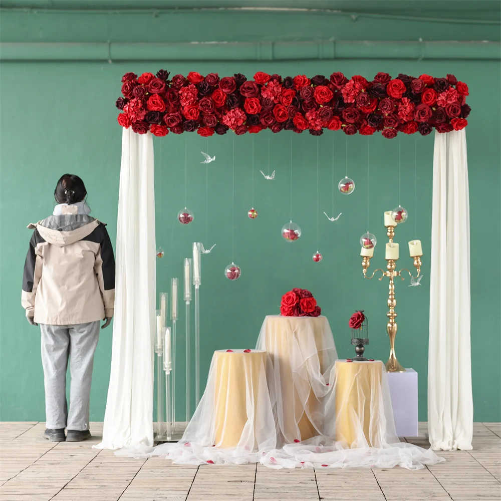 

L1m Artificial Rose Flowers Arrangement for Home Party Decoration Silk Flowers High Quality Red & Dark Red Floral Decor HY2575