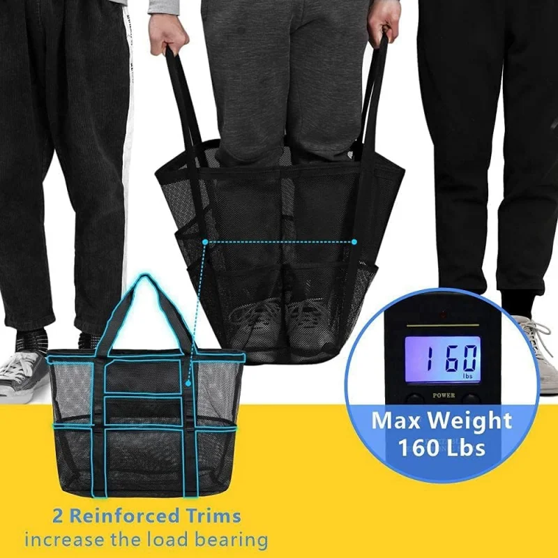 Oversized Mesh Beach Bag With 9 Pockets Quick Dry Sand Free Toy Organizer Tote Pool Cruise Travel Must Haves view 4