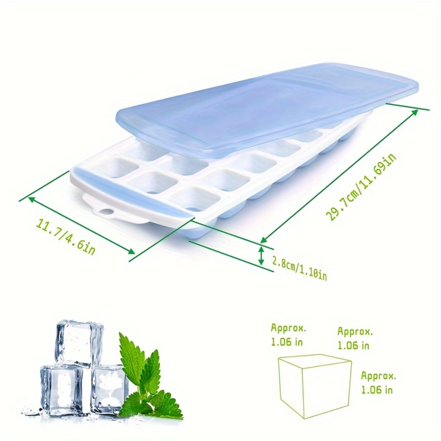 21 그리드 아이스 큐브 트레이 식품 보충 상자 용 뚜껑이있는 식품 등급 실리콘 아이스크림 몰드