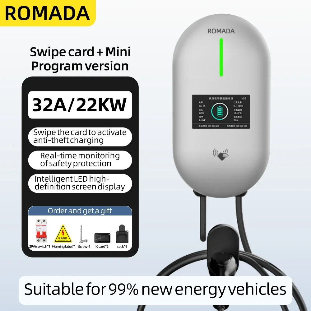 

EV Charger Type2 32A 22KW 3 Phase IEC62196 Cord Charger Plug EVSE Wallbox Charging Station for Electric Vehicle Car Charger ﻿