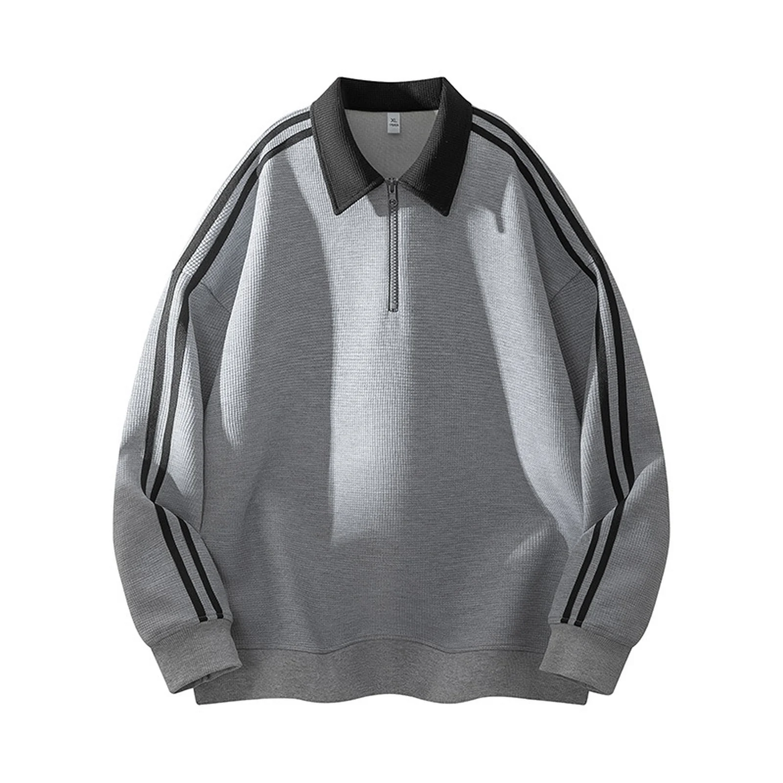 男性トレンディ人気ハイストリートスタイルプルオーバーシンプルストライプカジュアルラペルカラーヴィンテージスウェットシャツ男性日常快適なトップス