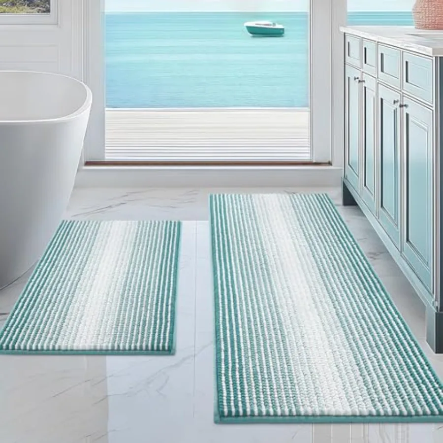 

Bathroom Rugs and Mats Sets, 2 Pcs Thick Absorbent Chenille Non Slip, Soft Shaggy Floor Mats, Machine Washable,20" x 47" Plus 1
