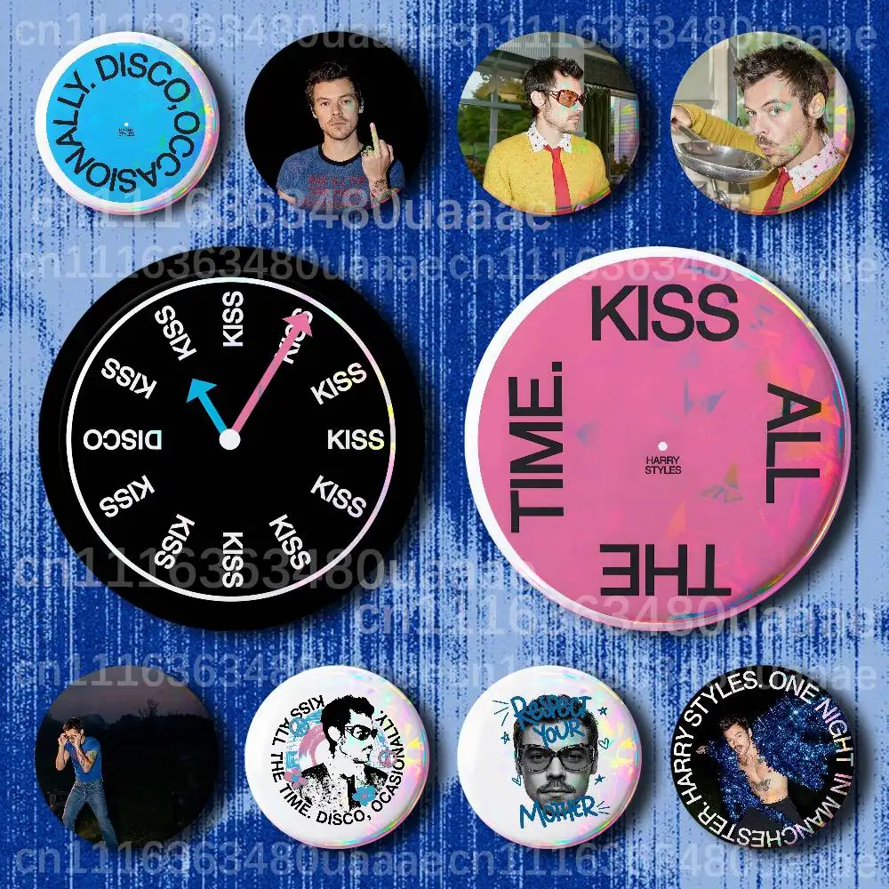 H-Harry S-Style-es K-Kiss All The Time Button Handmade Brooch For Clothes Cartoon Badge Backpack Decoration Jewelry Accessories