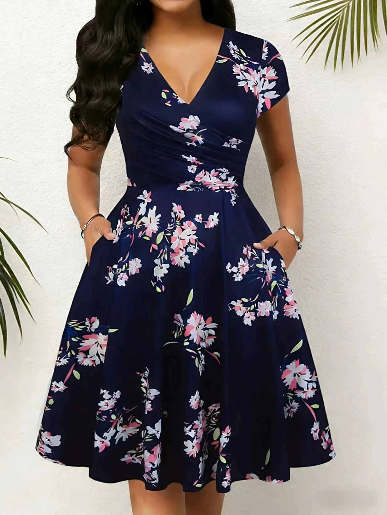 Robe longue d'été 2026 à col rond avec poches, manches courtes, imprimé tendance, élégante et gracieuse, pour femme