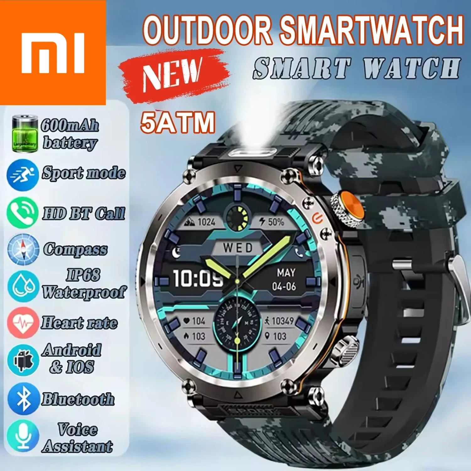 

Xiaomi Waterproof Smart Watch 600mAh Outdoor SmartWatch GPS Compass Heart rate LED Flashlight Bluetooth Call Sports Smartwatch