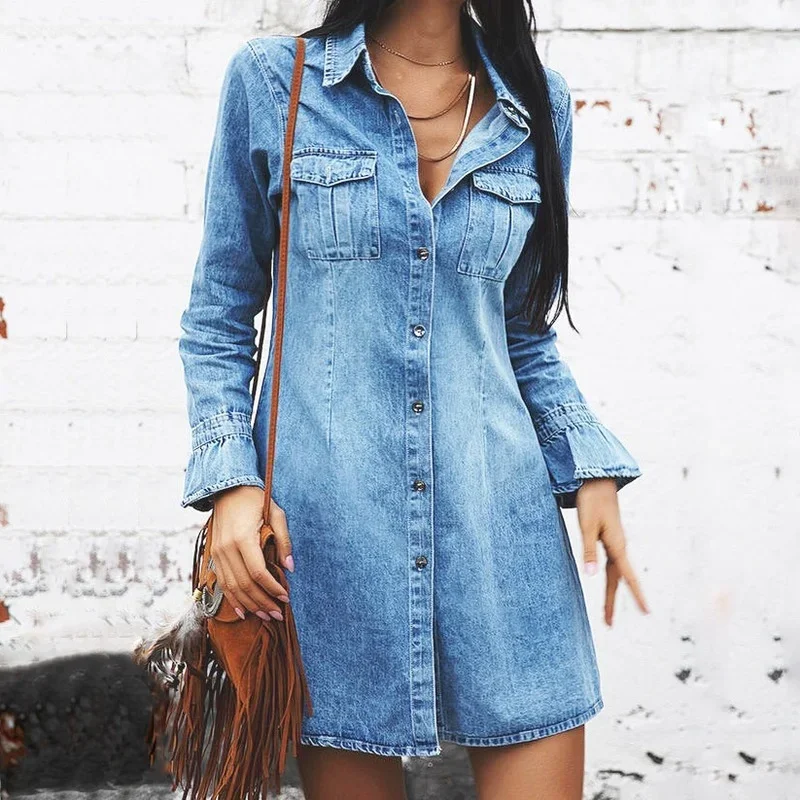 Solid Loose Long Denim Jackets Women Spring Summer New Thin Slim Denim Dresses Fashion Sexy 2023 Female Vintage Casual Clothing