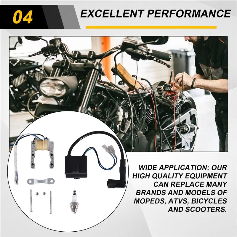 Classic-Engine CDI Ignition Coil Magneto Stator Coil Spark Plug Kit For 2 Stroke 49Cc 50Cc 60Cc 80Cc Motor Bike Bicycle