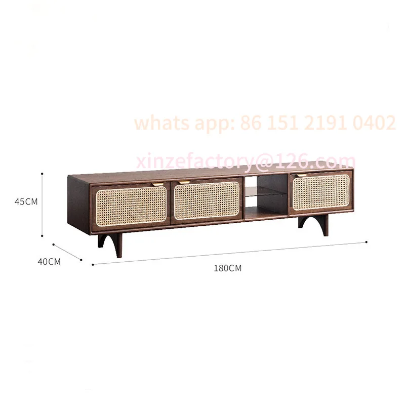 Customizable Nordic rattan TV cabinet Solid wood ash wood living room audio-visual cabinet Medieval style retro furniture