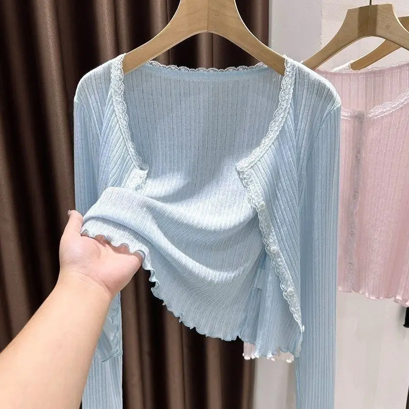 Lace Knit Sun-Protective Shawl Cardigan Women Spring New Spaghetti-Strap Dress Beach Cover-Up Short Jacket Tops Women Clothing