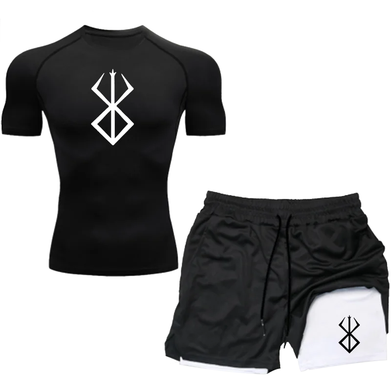 

Summer Short Sleeved T-Shirt Set, Running Shirt, Men's Tight Fitting Sportswear, Breathable Bodybuilding Set,Sports Fitness Suit