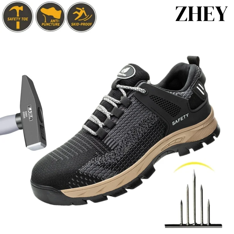 

Top Quality Steel Toe Cap Safety Shoes for Men, Anti-Puncture Anti-Smash Work Sneakers Construction Outside Footwear