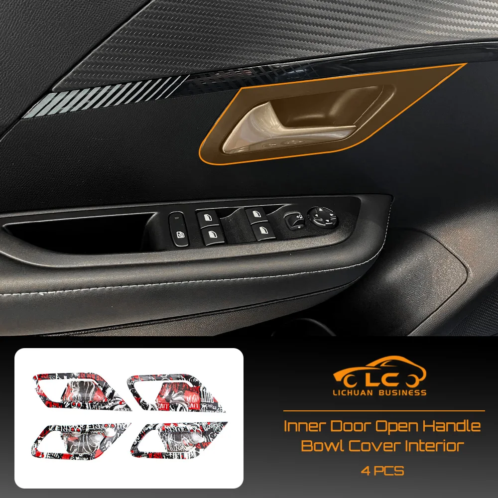 

4pcs ABS Inner Door Open Handle Bowl Cover Graffiti Color Orange Interior for Peugeot 208 2020-2025