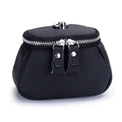 Ladies Genuine Leather Cosmetic Bag Fashion Cosmetic Case Makeup Bag Women Clutch Mini Toiletry Bag Cosmetic Pouch with Lanyard